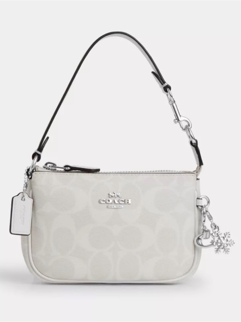Coach Mini Nolita Bag w/Charms Signature Canvas 15 CX067 Silver cream white purs